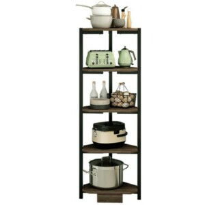 BAKAJI  Γωνιακή Ραφιέρα 5 Ραφιών Μέταλλο Ξύλο Βιβλιοθήκη Γωνίας Πολλαπλών Χρήσεων 40x120 Μαύρο  02838050 - Image 2