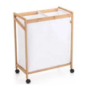 Τροχήλατο Καλάθι Απλύτων από Μπαμπού με 2 Χώρους 60 x 33 x 75 cm Bakaji 02839357 - Image 3