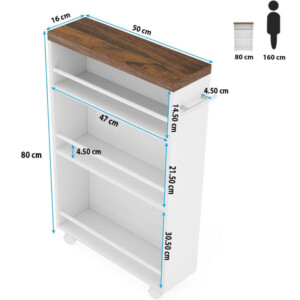 Shally Dogan  Λευκός Βιομηχανικός Λεπτός Εξοικονόμησης Χώρου Κουζίνας με 4 Ρόδες  02840235 - Image 2