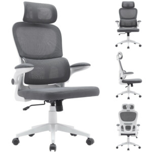 BAKAJI  Καρέκλα Γραφείου Ύφασμα Αντιιδρωτικό Γκρι Λευκή Δομή Πολυθρόνα Γραφείου  02840754