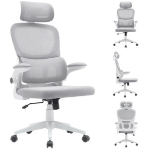 BAKAJI  Καρέκλα Γραφείου από Ύφασμα Αντιιδρωτικό Ανοιχτό Γκρι και Λευκό Πολυθρόνα Γραφείου  02840755