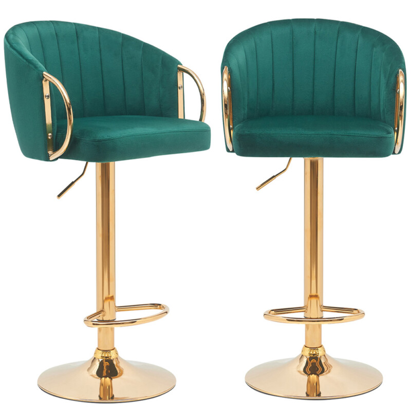 BAKAJI Σετ 2 Σκαμπό Κουζίνας Ρυθμιζόμενου Ύψους σε Πράσινο Βελούδο και Χρυσή Δομή 02840769 BAKAJI Σετ 2 Σκαμπό Κουζίνας Ρυθμιζόμενου Ύψους σε Πράσινο Βελούδο και Χρυσή Δομή 02840769