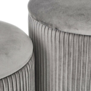 Shally Dogan  Σετ 2 Πουφ Αποθηκευτικός Χώρος Γκρι Βελούδο Σκαμπό Υποπόδιο Στρογγυλό Φορτίο 120kg  02841273 - Image 2