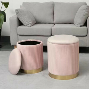 Σετ 2 Ροζ Στρογγυλά Βελούδινα Σκαμπό Αποθήκευσης 120kg  35 x 35 x 44cm - 30.50 x 30.50 x 38cm 02841274 Shally Dogan - Image 3