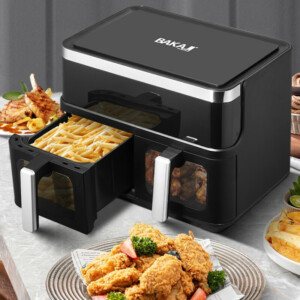 BAKAJI  Φριτέζα Αέρος με Διπλό Καλάθι XXL 12 L Airfryer Χωρίς Λάδι Οθόνη LED  02841438