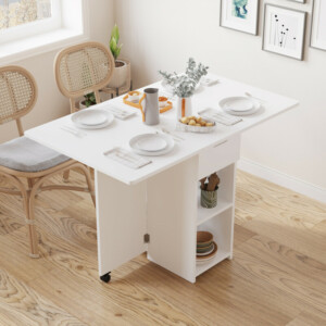 Shally Dogan Πτυσσόμενο Τραπέζι Φαγητού Λευκό 120x77x75cm με 2 Ρόδες για Σπίτι ή Γραφείο 02842136