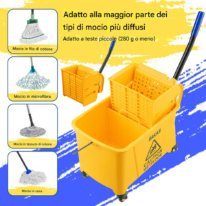 BAKAJI Επαγγελματικό Καρότσι Καθαρισμού με Κάδο 20 Λίτρων και Ρόδες και Χωριστικό Πάνελ (63 x 27 x 67 εκ) 02842625 - Image 3