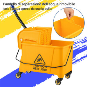 BAKAJI Επαγγελματικό Καρότσι Καθαρισμού με Κάδο 20 Λίτρων και Ρόδες και Χωριστικό Πάνελ (63 x 27 x 67 εκ) 02842625 - Image 4