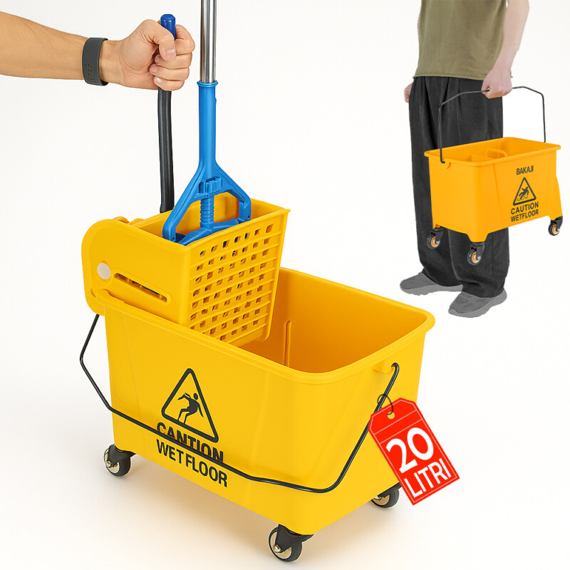 BAKAJI Επαγγελματικό Καρότσι Καθαρισμού με Κάδο 20 Λίτρων και Ρόδες και Χωριστικό Πάνελ (63 x 27 x 67 εκ) 02842625