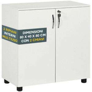 BAKAJI Λευκός Γραφειακός Κινητός Αποθηκευτικός Χώρος Πολλαπλών Χρήσεων με Κλειδαριά και Κλειδιά Διπλής Πόρτας 02842786