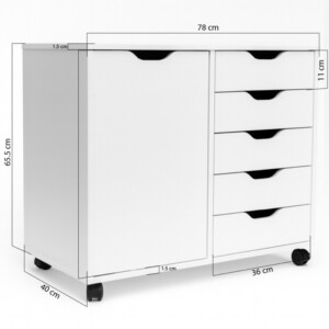 BAKAJI Φορητό Έπιπλο Γραφείου για Εκτυπωτή με Συρταριέρα 5 Συρταριών και Πόρτα Λευκό 02842789 - Image 4