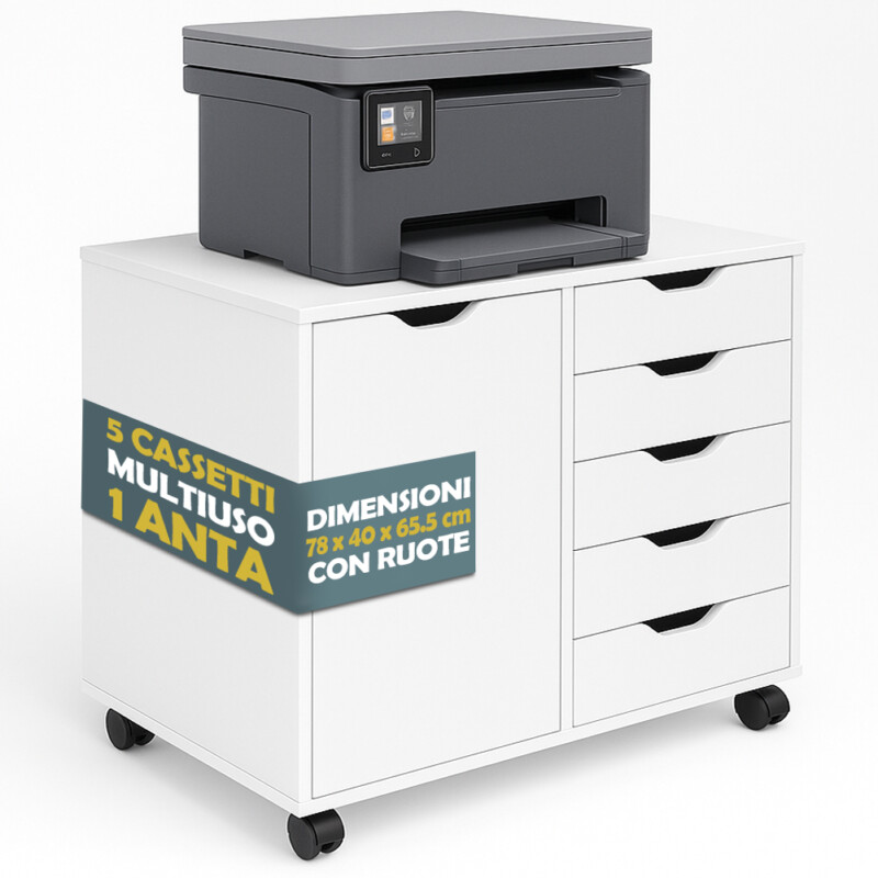 BAKAJI Φορητό Έπιπλο Γραφείου για Εκτυπωτή με Συρταριέρα 5 Συρταριών και Πόρτα Λευκό 02842789 BAKAJI Φορητό Έπιπλο Γραφείου για Εκτυπωτή με Συρταριέρα 5 Συρταριών και Πόρτα Λευκό 02842789