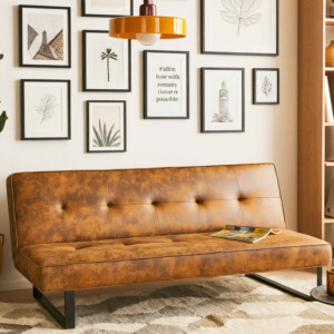 Shally Dogan Κανανπές-κρεβάτι 3 θέσεων click clack μοντέλο Derby 189 x 88 x 85 εκ Συνθετικό Δέρμα Χρυσό Καφέ 02842795