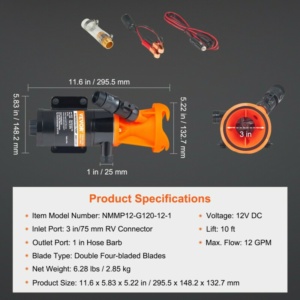 VEVOR Φορητή Αντλία Μακρητήρα για RV, 12V, 12 GPM, Γρήγορης Απελευθέρωσης, για Καθαρισμό Λυμάτων RV και Θαλάσσια Χρήση 12VFCJZB12V1JPF4RV9 - Image 6