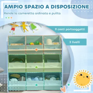 ZONEKIZ Φορητή Μονάδα Αποθήκευσης με 9 Αφαιρούμενα Καλάθια, 63x30x60εκ, Γαλάζιο 311-055V00BU - Image 3