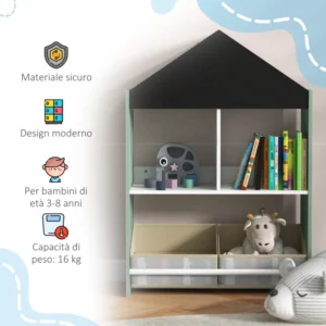 ZONEKIZ Παιδικό ράφι παιχνιδιών με αφαιρούμενα ράφια και συρτάρια, πράσινο 311-057V80GN - Image 5