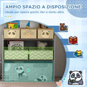 ZONEKIZ  Ράφι Αποθήκευσης Παιχνιδιών για Παιδιά με 6 Αφαιρούμενα Υφασμάτινα Κουτιά, 63x30x66cm, Γκρι  311-059V80GY - Image 3