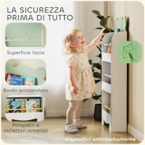 AIYAPLAY Παιδική Βιβλιοθήκη Αρκουδάκι 55x15x110 εκ., Πράσινη 311-095V80GN - Image 4