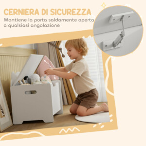 AIYAPLAY Ξύλινο Κουτί Παιχνιδιών σε Σχήμα Αρκούδας, Χωρητικότητα 20 κιλά 60x38x48 εκ., Λευκό 311-113V80WT - Image 3