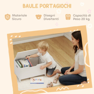 AIYAPLAY Ξύλινο Κουτί Παιχνιδιών σε Σχήμα Αρκούδας, Χωρητικότητα 20 κιλά 60x38x48 εκ., Λευκό 311-113V80WT - Image 4