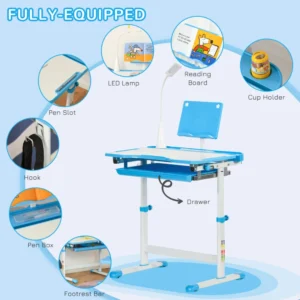 Σχολικό Γραφείο HOMCOM με Καρέκλα για Παιδιά 6-12 ετών Ρυθμιζόμενο ύψος Ανακλινόμενη Κορυφή - Μπλε 312-062BU - Image 5