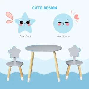 HOMCOM Σετ Τραπέζι με 2 Καρέκλες για Παιδιά Από Ξύλο, Ηλικίες 18 μηνών έως 4 ετών, Γκρι 312-080V00GY - Image 3