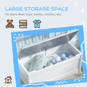 ZONEKIZ Μοντέρνο στήθος παιχνιδιών με ανυψωτικό αερίου, MDF και ξύλο πεύκου, 60x30x50 cm, λευκό και γκρι 312-095V00GY - Image 4