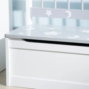 ZONEKIZ Μοντέρνο στήθος παιχνιδιών με ανυψωτικό αερίου, MDF και ξύλο πεύκου, 60x30x50 cm, λευκό και γκρι 312-095V00GY - Image 7