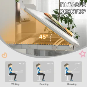 Παιδικό σετ γραφείου ZONEKIZ με καρέκλα ρυθμιζόμενο σε ύψος και ανακλινόμενο επάνω μέρος, ηλικίες 6-12 ετών, γκρι 312-106V80GY - Image 5