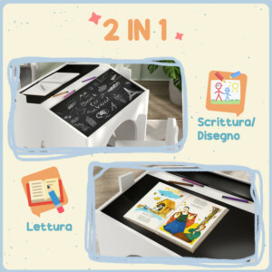 AIYAPLAY Σετ με 2 Καρέκλες για Παιδιά και Τραπέζι με Πίνακα για Παιδικό Δωμάτιο και Νηπιαγωγείο Ηλικία 3-8 Ετών Λευκό 312-113V80 - Image 3