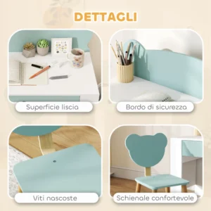 AIYAPLAY Παιδικό Γραφείο με Συρτάρι και Καρέκλα Αρκουδάκι, 3-8 Ετών, Πράσινο, 60x40x50 εκ. 312-136V80GN - Image 5