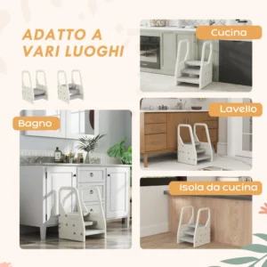 AIYAPLAY  Σκαμπό για Παιδιά 2-5 Ετών με 3 Σκαλοπάτια από HDPE, 43x42x65.5 εκ., Γκρι και Κρεμ Λευκό  315-009V00GY - Image 6