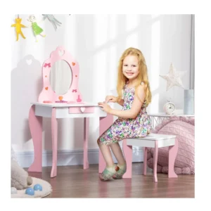 Παιδικό Ξύλινο Μπουντουάρ με Καθρέπτη και Σκαμπό 50 x 36.5 x 89.5 cm ZONEKIZ 316-007V00PK - Image 3