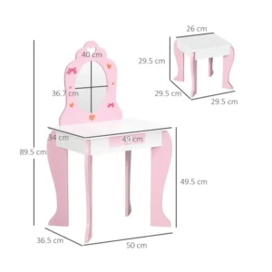 Παιδικό Ξύλινο Μπουντουάρ με Καθρέπτη και Σκαμπό 50 x 36.5 x 89.5 cm ZONEKIZ 316-007V00PK - Image 4