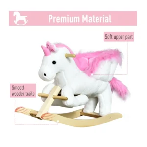 Λούτρινος Κουνιστός Μονόκερος με Μουσική και Ξύλινη Βάση HOMCOM 330-076V01 - Image 2