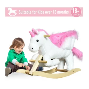 Λούτρινος Κουνιστός Μονόκερος με Μουσική και Ξύλινη Βάση HOMCOM 330-076V01 - Image 3