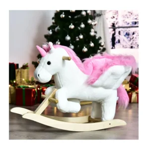 Λούτρινος Κουνιστός Μονόκερος με Μουσική και Ξύλινη Βάση HOMCOM 330-076V01 - Image 7