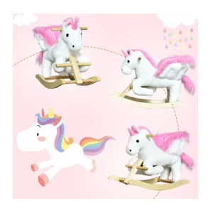 Λούτρινος Κουνιστός Μονόκερος με Μουσική και Ξύλινη Βάση HOMCOM 330-076V01 - Image 8