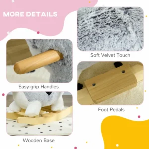 Κουνιστό Άλογο HOMCOM σε σχήμα σκύλου γεροδεμένο για παιδιά από 18-36 μηνών, 60x33x50 cm, γκρι 330-162V00GY - Image 4