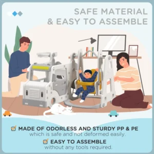 Σετ Slide AIYAPLAY για παιδιά 18-48 μηνών με κούνια, αυτοκίνητο και καλάθι, 201x151x87,5cm, Λευκό 331-041V00WT - Image 5