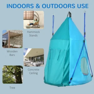 Outsunny Garden Swing με σκηνή για παιδιά 3-8 ετών, Ø100cm και ρυθμιζόμενα σχοινιά, μπλε 344-055V00BU - Image 5