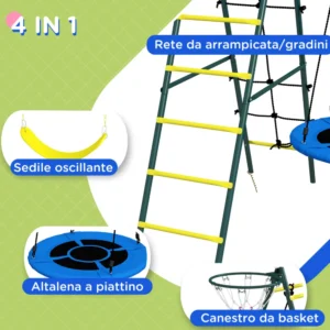 Outsunny Classic Στρογγυλό Σετ Κούνιας Κήπου, Ατσάλινες Σκάλες και Σχοινί και Καλάθι για παιδιά 3-8 ετών 344-082V00YL - Image 3