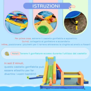 Bouncy Castle για παιδιά 3-8 ετών με τσουλήθρα, τοίχο, πόρτα και καλάθι, από ύφασμα Oxford, 590x460x220 cm 346-007V90MX - Image 5