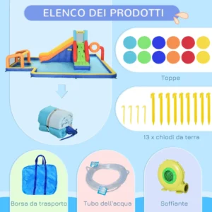 Bouncy Castle για παιδιά 3-8 ετών με τσουλήθρα, τοίχο, πόρτα και καλάθι, από ύφασμα Oxford, 590x460x220 cm 346-007V90MX - Image 6