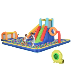 Bouncy Castle για παιδιά 3-8 ετών με τσουλήθρα, τοίχο, πόρτα και καλάθι, από ύφασμα Oxford, 590x460x220 cm 346-007V90MX - Image 8