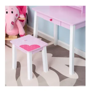 Παιδικό Ξύλινο Μπουντουάρ με Καθρέπτη και Σκαμπό 60 x 34 x 93 cm HOMCOM 350-014 - Image 2