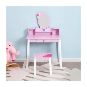 Παιδικό Ξύλινο Μπουντουάρ με Καθρέπτη και Σκαμπό 60 x 34 x 93 cm HOMCOM 350-014 - Image 3