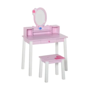 Παιδικό Ξύλινο Μπουντουάρ με Καθρέπτη και Σκαμπό 60 x 34 x 93 cm HOMCOM 350-014 - Image 4