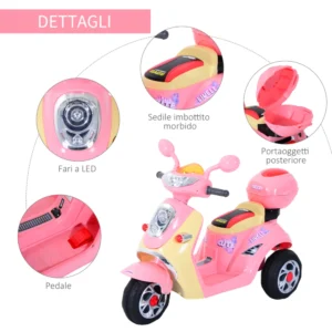 Homcom Scooter για Παιδιά Ηλεκτρικό τρίκυκλο για κορίτσια 6V με φώτα και μουσική, ροζ 370-013 - Image 5