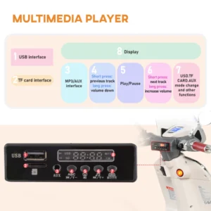 HOMCOM Ηλεκτρική μοτοσυκλέτα για παιδιά με Επίσημη Άδεια Vespa, 2 Τροχοί, Φώτα και Ήχοι, 108x49x75 cm, Λευκό 370-115WT - Image 6